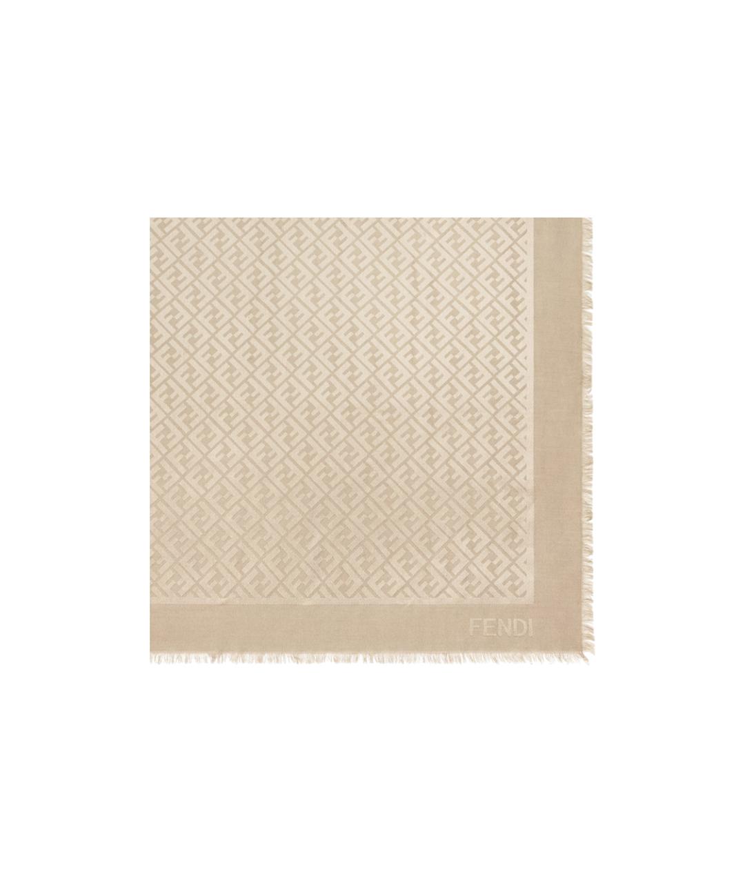 FENDI Бежевый шелковый шарф, фото 1
