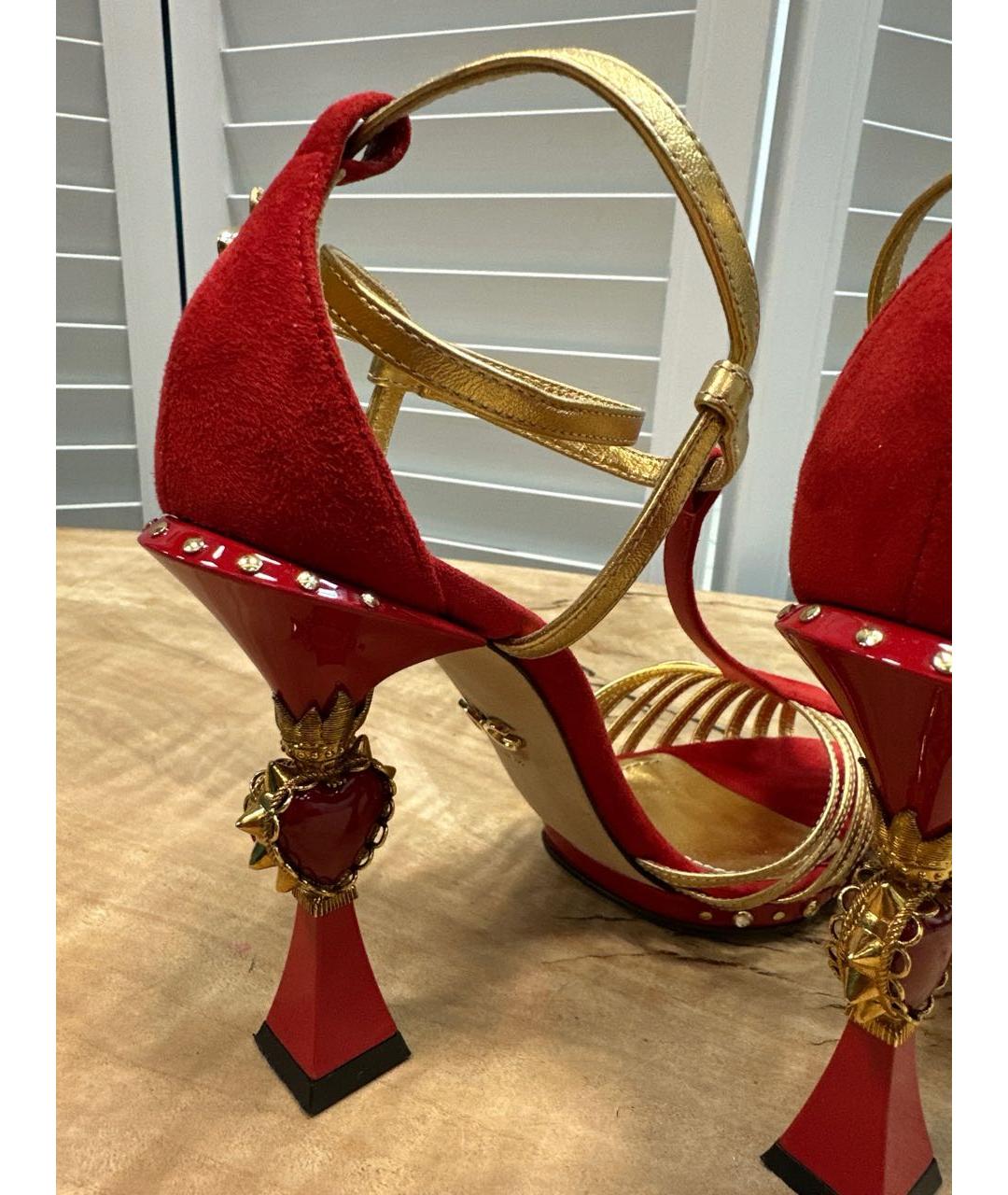 DOLCE&GABBANA Золотые кожаные босоножки, фото 4