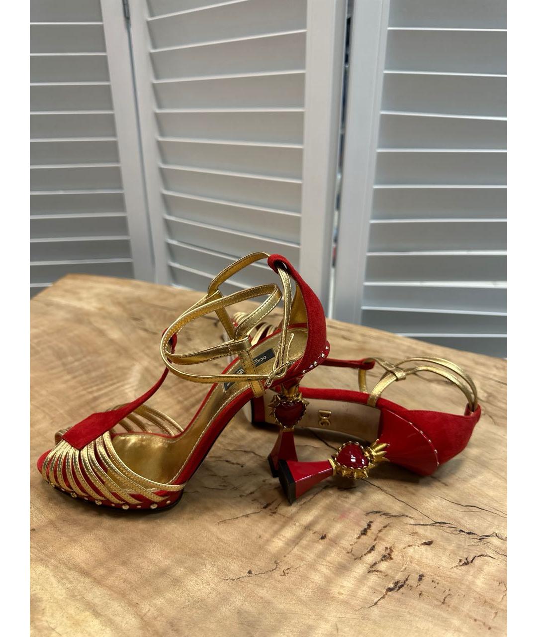 DOLCE&GABBANA Золотые кожаные босоножки, фото 5