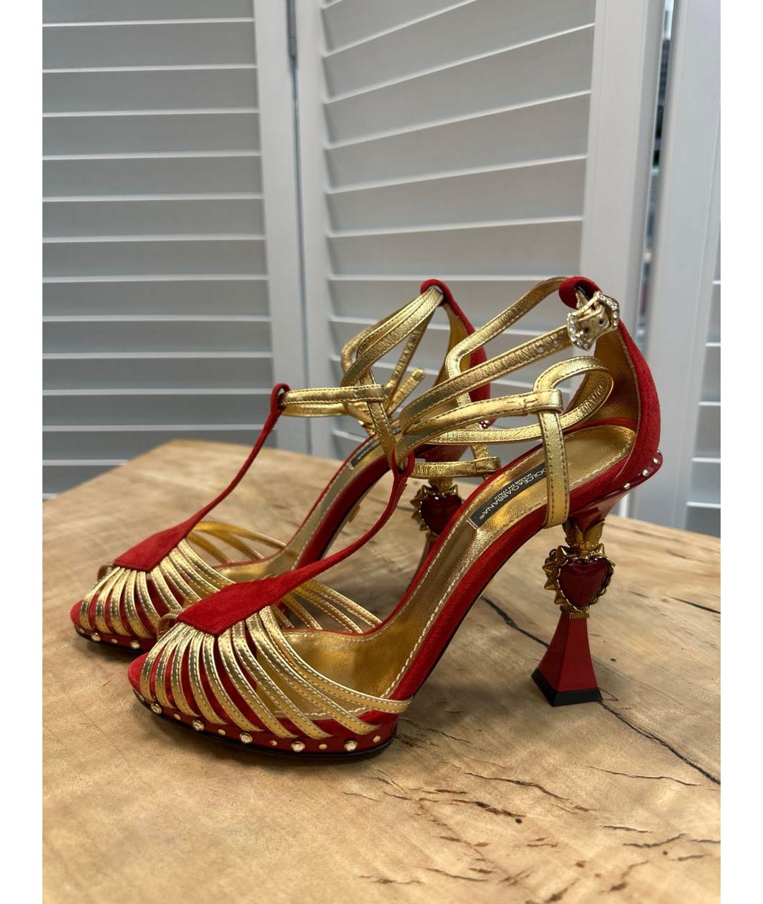 DOLCE&GABBANA Золотые кожаные босоножки, фото 6