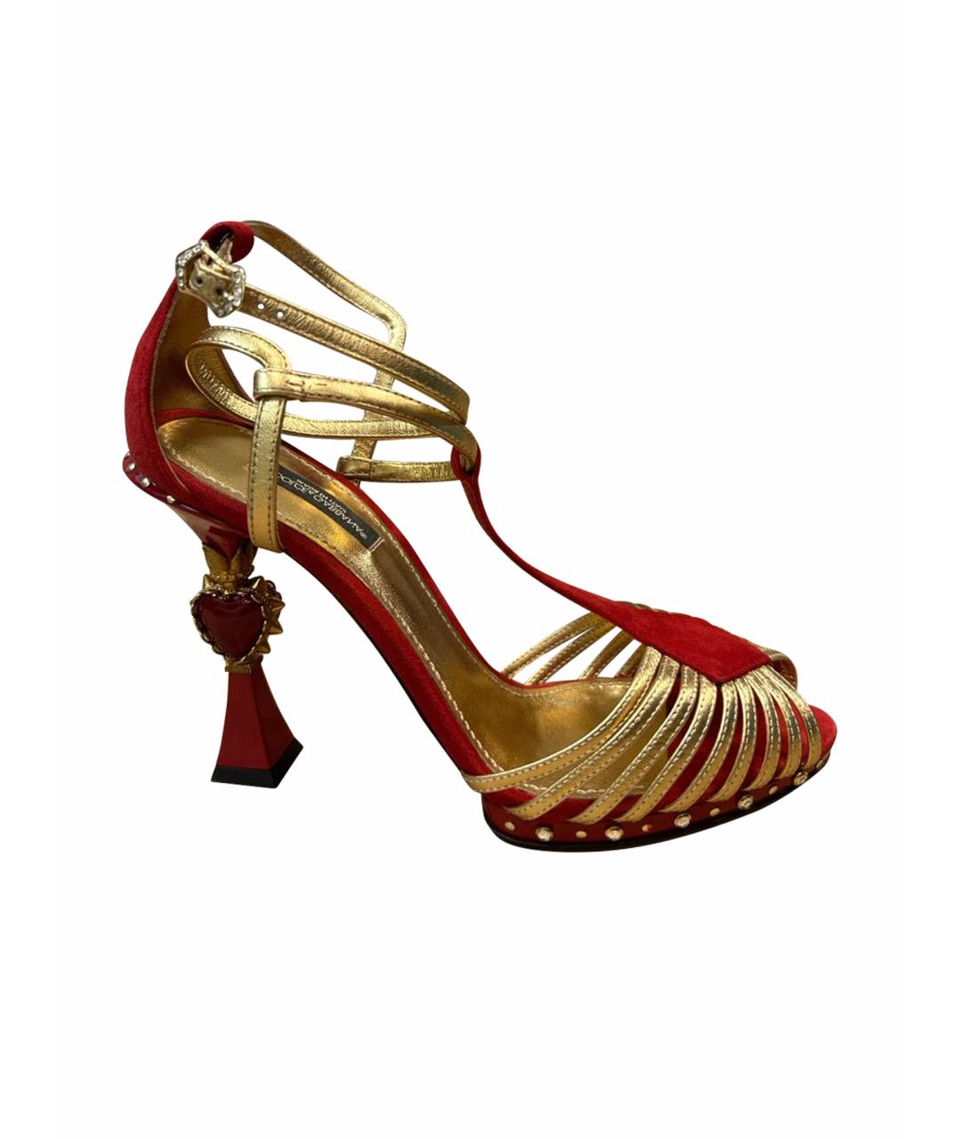 DOLCE&GABBANA Золотые кожаные босоножки, фото 1