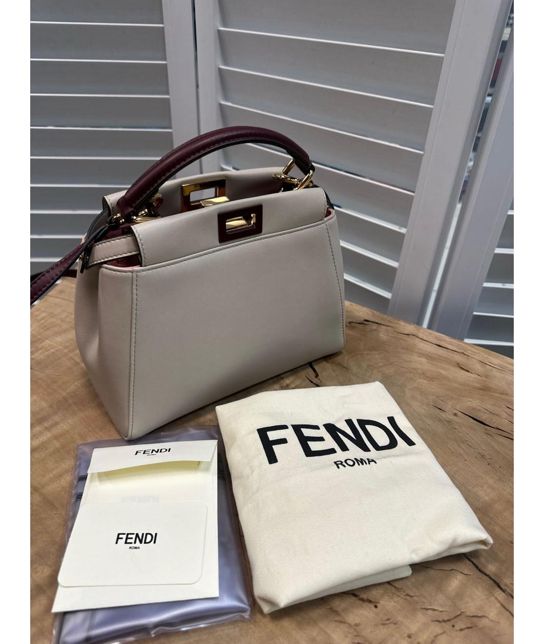 FENDI Серая кожаная сумка с короткими ручками, фото 2