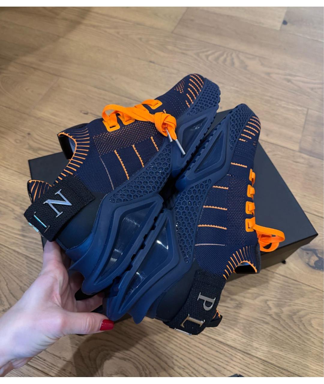 PHILIPP PLEIN Темно-синие текстильные низкие кроссовки / кеды, фото 4