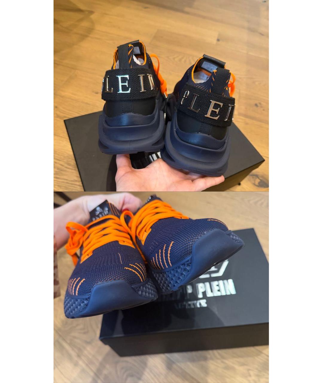 PHILIPP PLEIN Темно-синие текстильные низкие кроссовки / кеды, фото 6