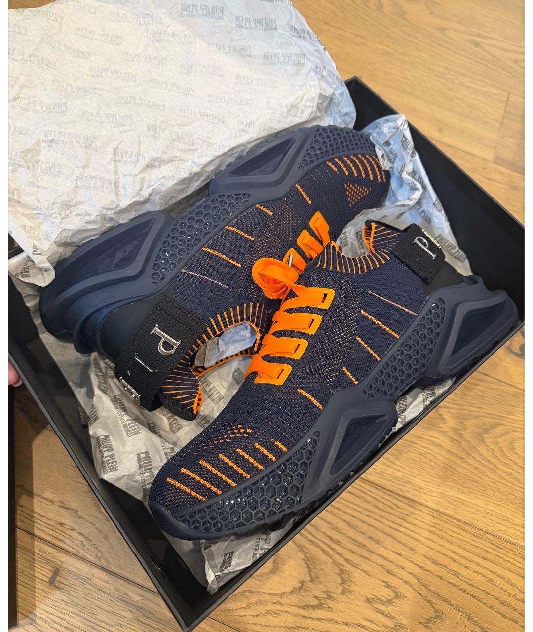 PHILIPP PLEIN Темно-синие текстильные низкие кроссовки / кеды, фото 3