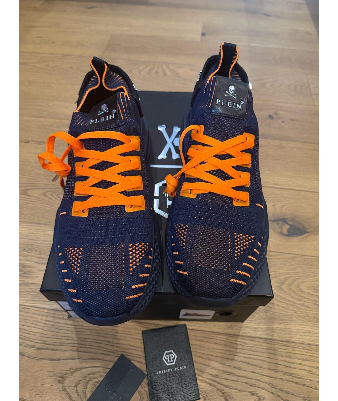 PHILIPP PLEIN Темно-синие текстильные низкие кроссовки / кеды, фото 2