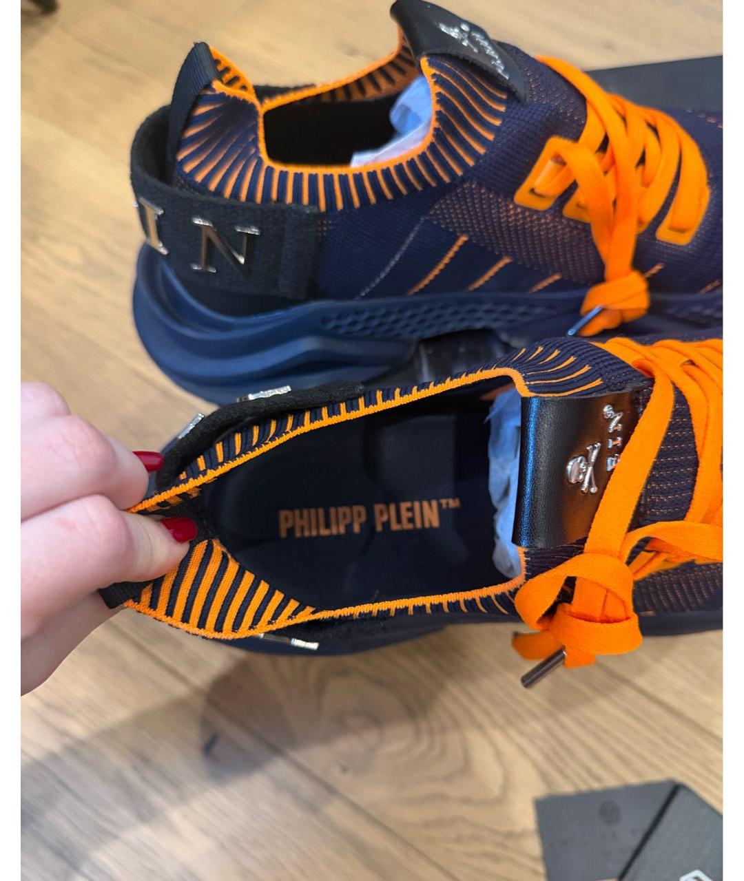 PHILIPP PLEIN Темно-синие текстильные низкие кроссовки / кеды, фото 8