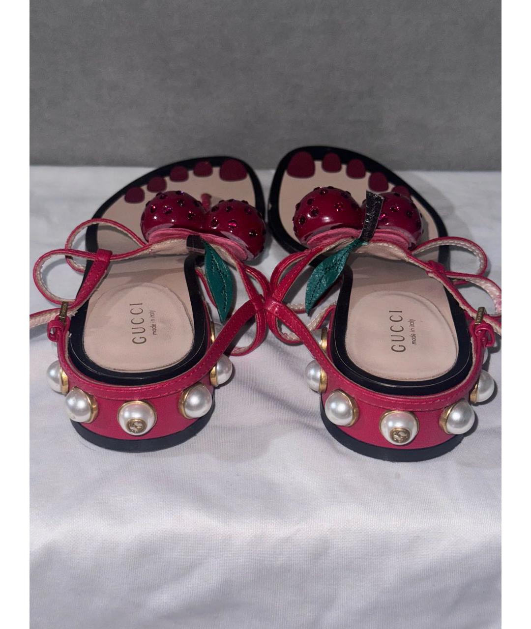 GUCCI Бордовые босоножки из искусственной кожи, фото 4