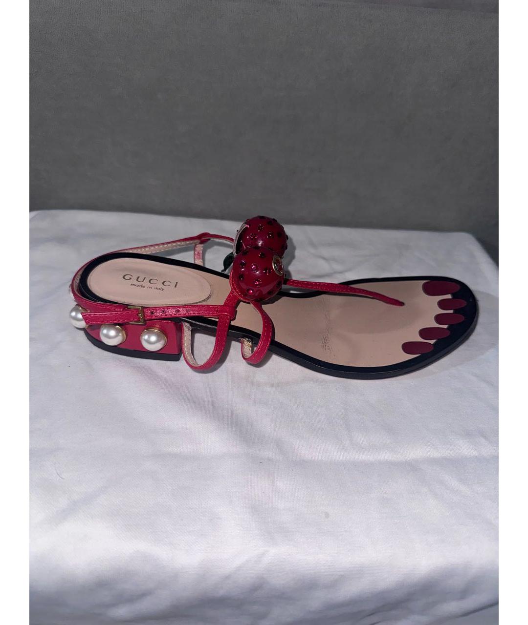 GUCCI Бордовые босоножки из искусственной кожи, фото 5