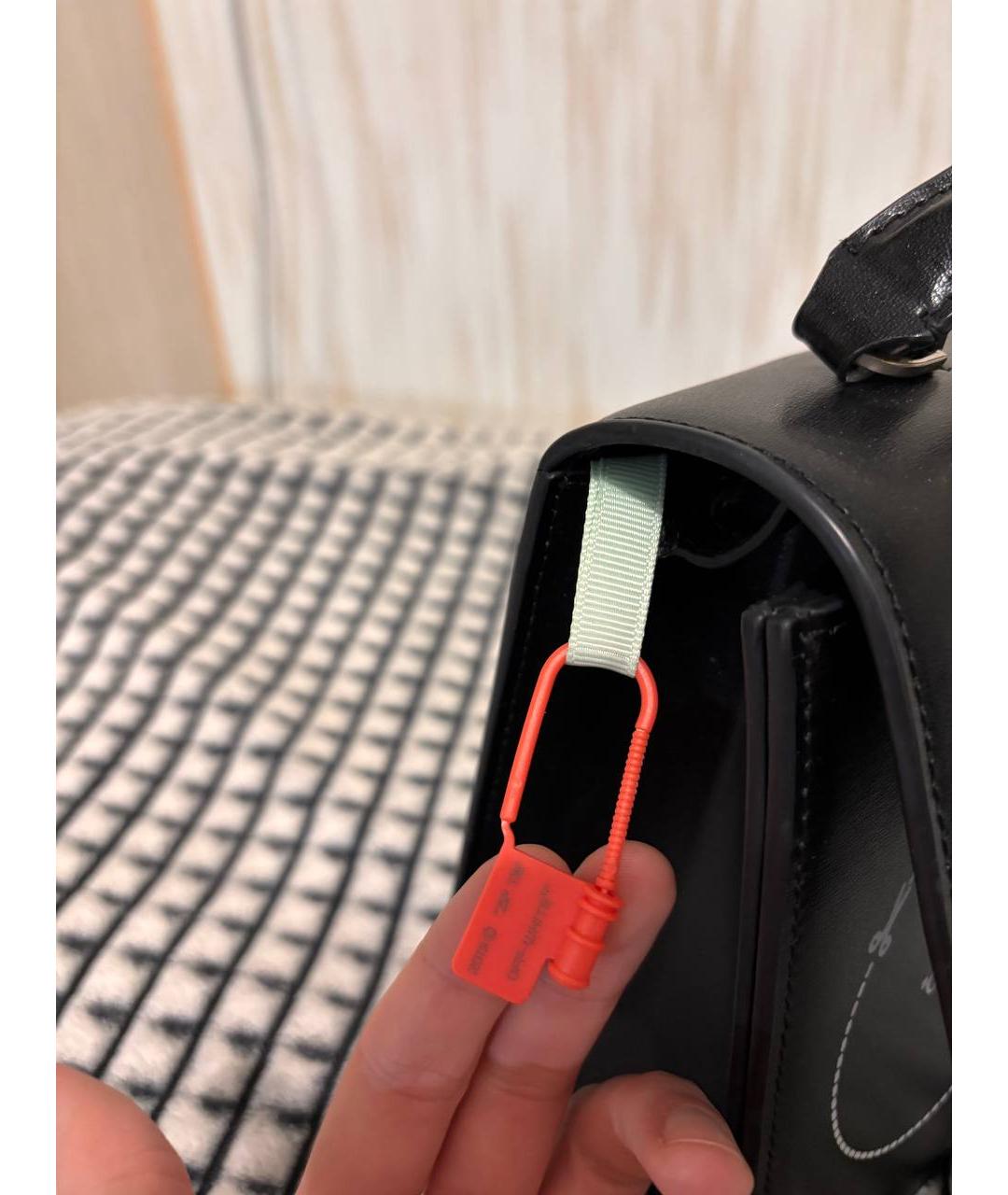 OFF-WHITE Черная кожаная сумка с короткими ручками, фото 3