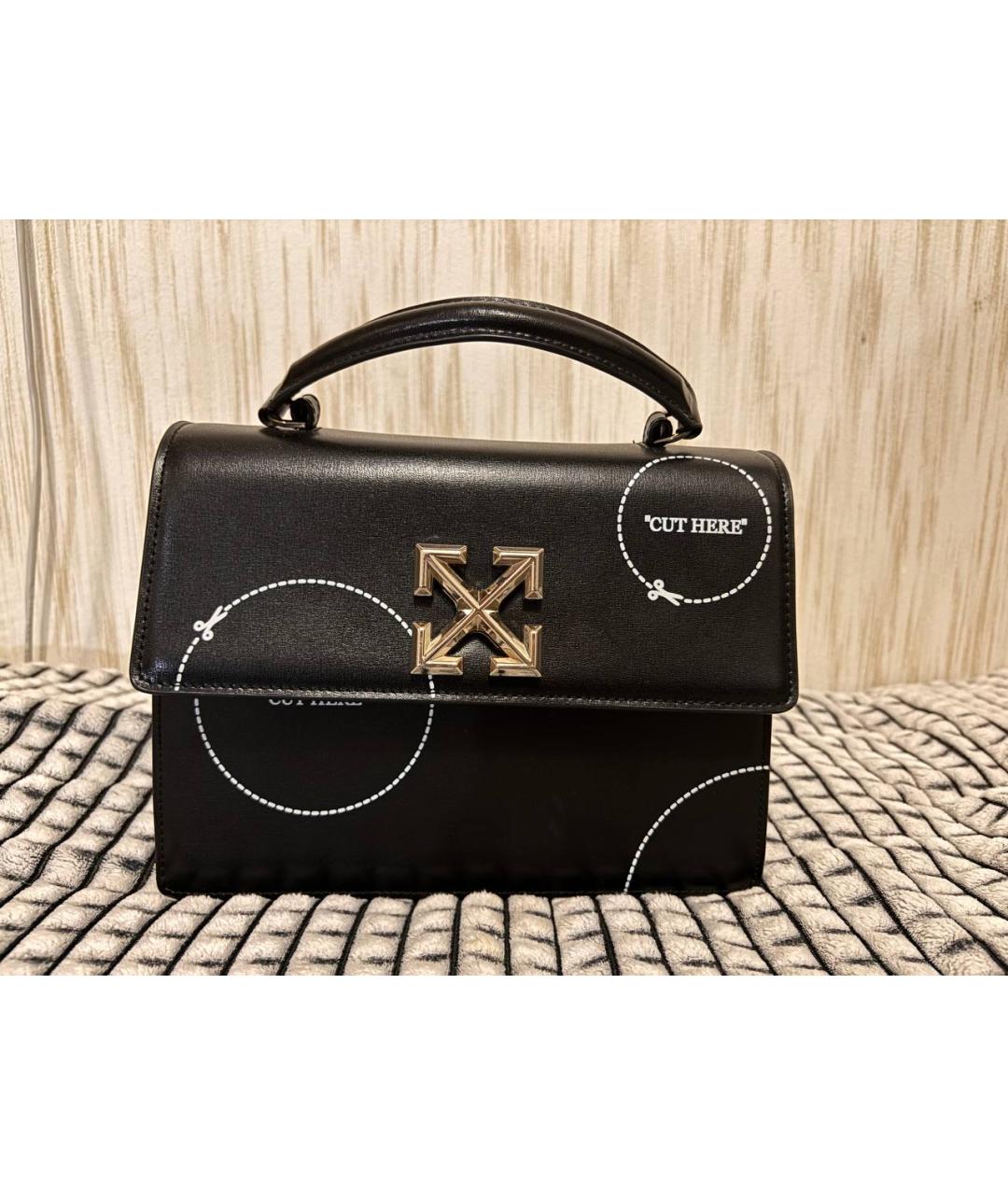OFF-WHITE Черная кожаная сумка с короткими ручками, фото 5