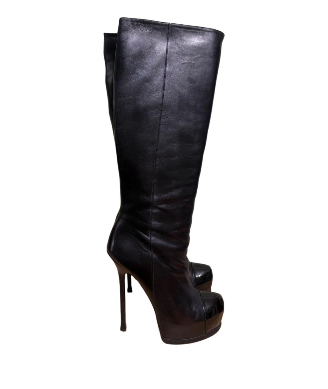 SAINT LAURENT Черные кожаные сапоги, фото 1