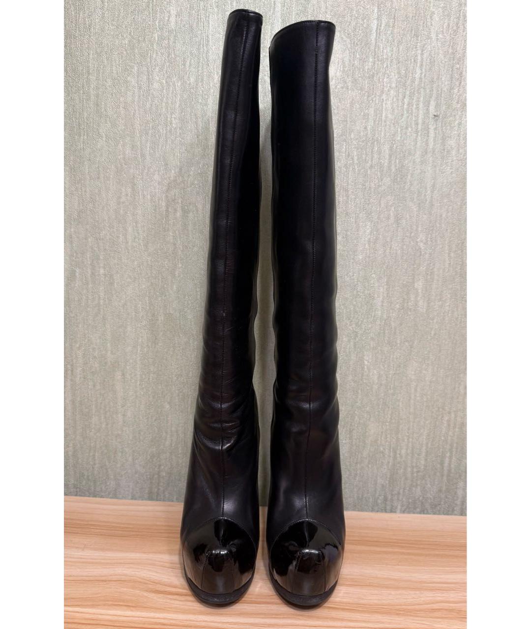 SAINT LAURENT Черные кожаные сапоги, фото 2