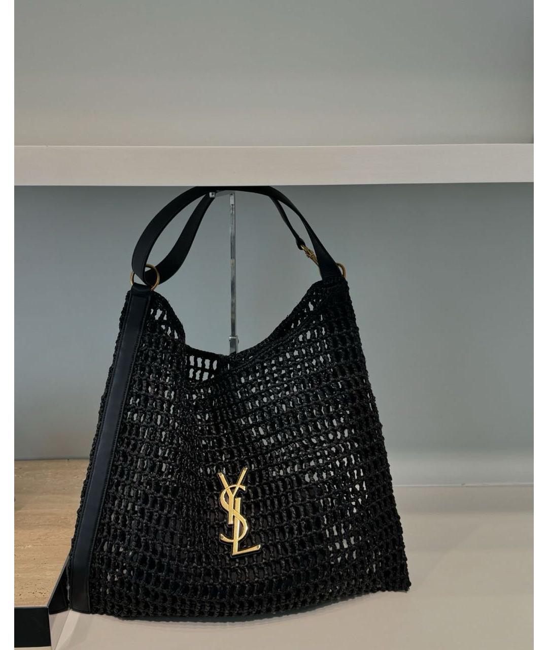 SAINT LAURENT Черная кожаная пляжная сумка, фото 2