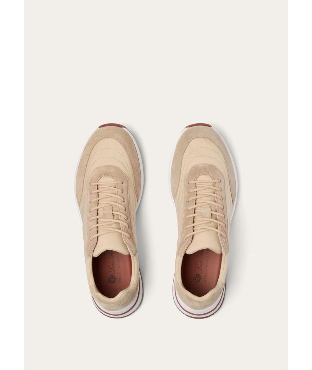 LORO PIANA Бежевые текстильные низкие кроссовки / кеды, фото 4