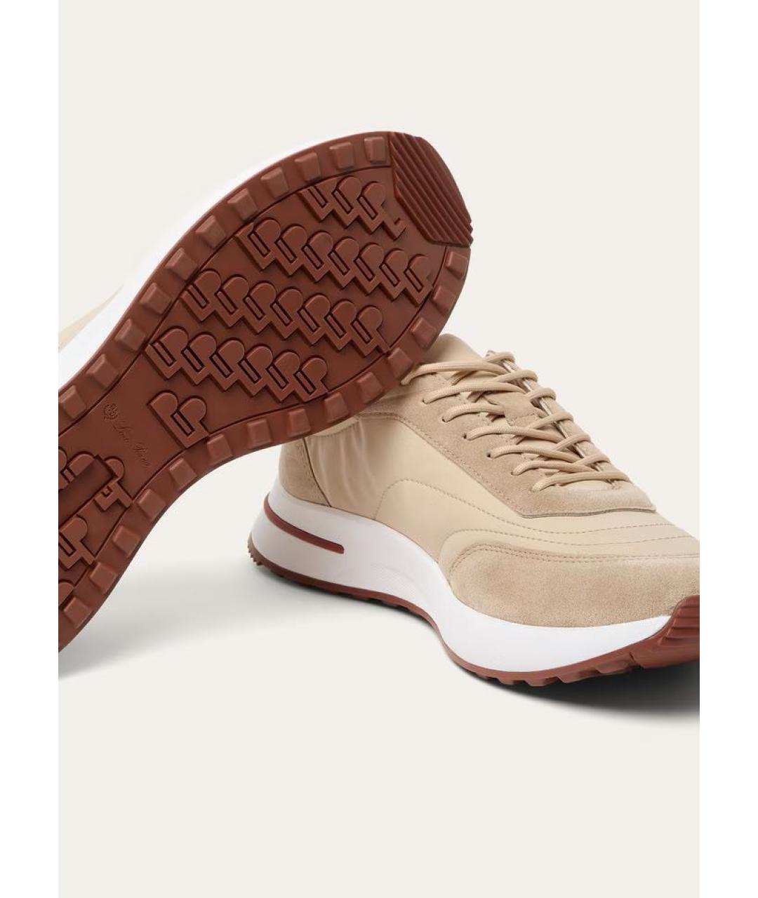 LORO PIANA Бежевые текстильные низкие кроссовки / кеды, фото 6