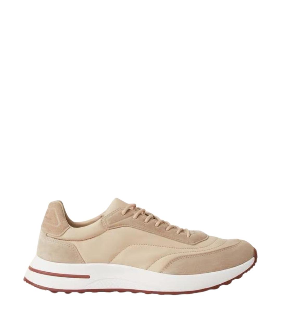 LORO PIANA Бежевые текстильные низкие кроссовки / кеды, фото 1