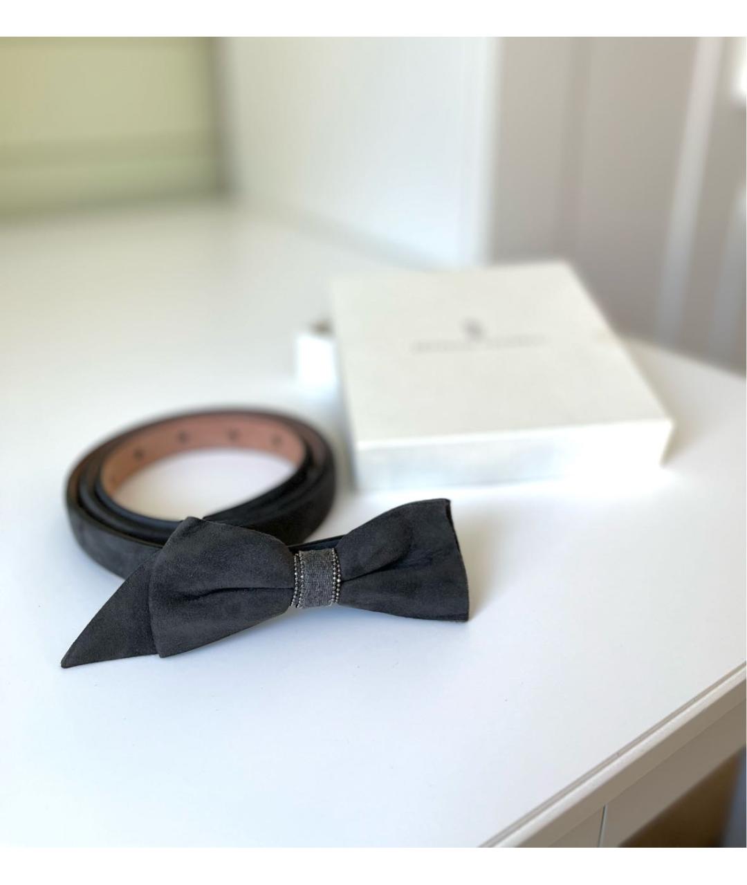 BRUNELLO CUCINELLI Антрацитовый замшевый ремень, фото 5