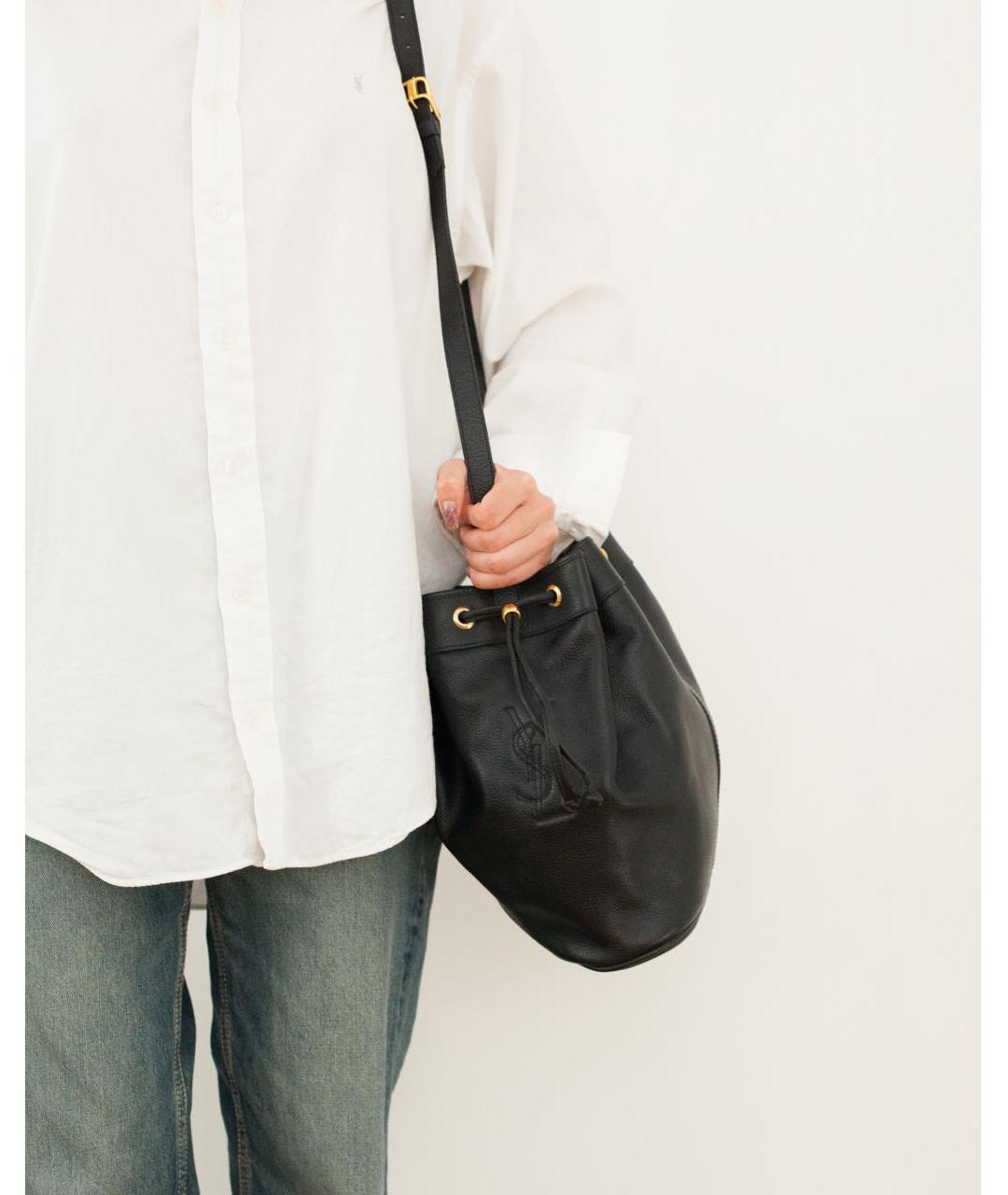 SAINT LAURENT Черная кожаная сумка через плечо, фото 2