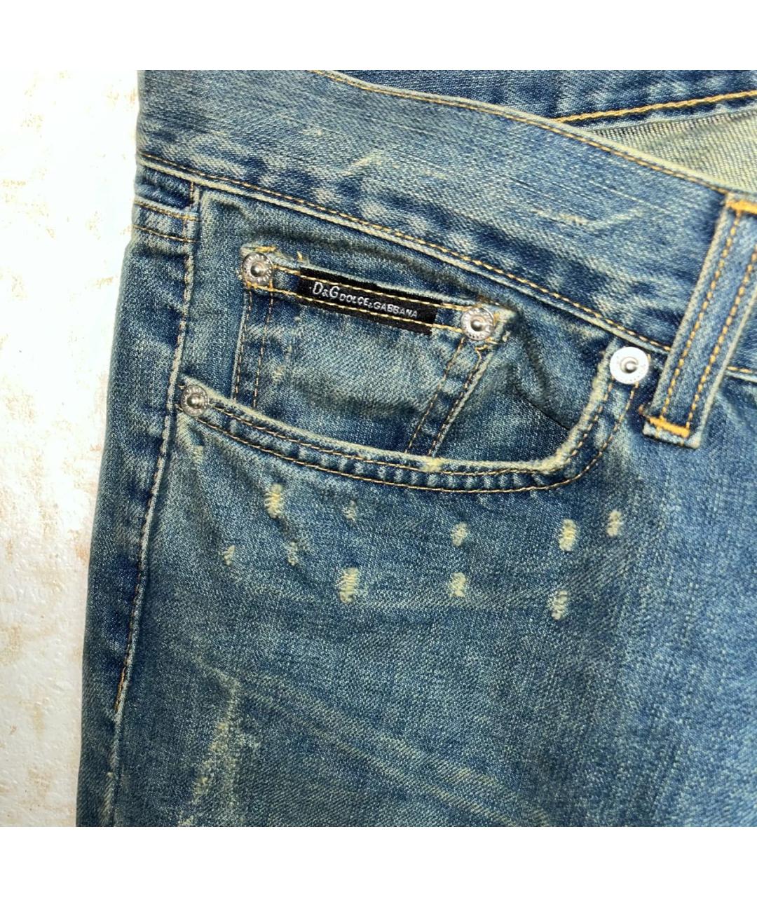 DOLCE&GABBANA Темно-синие хлопковые прямые джинсы, фото 3