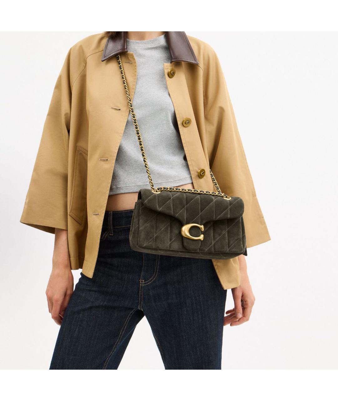 COACH Хаки замшевая сумка через плечо, фото 4