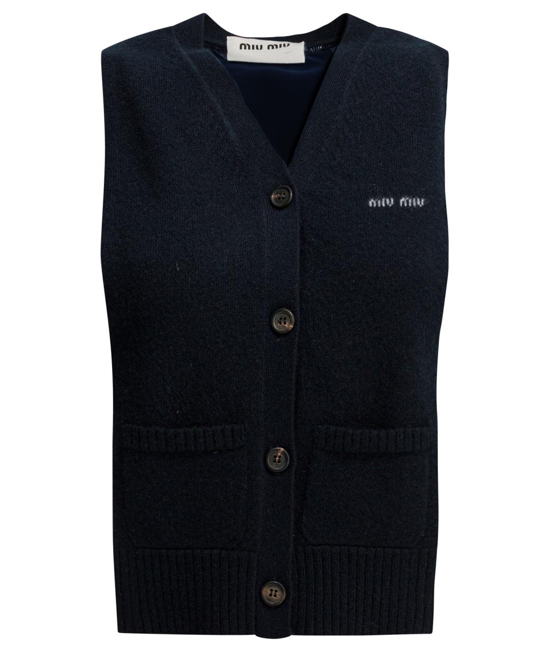 MIU MIU Темно-синяя кашемировая жилетка, фото 1