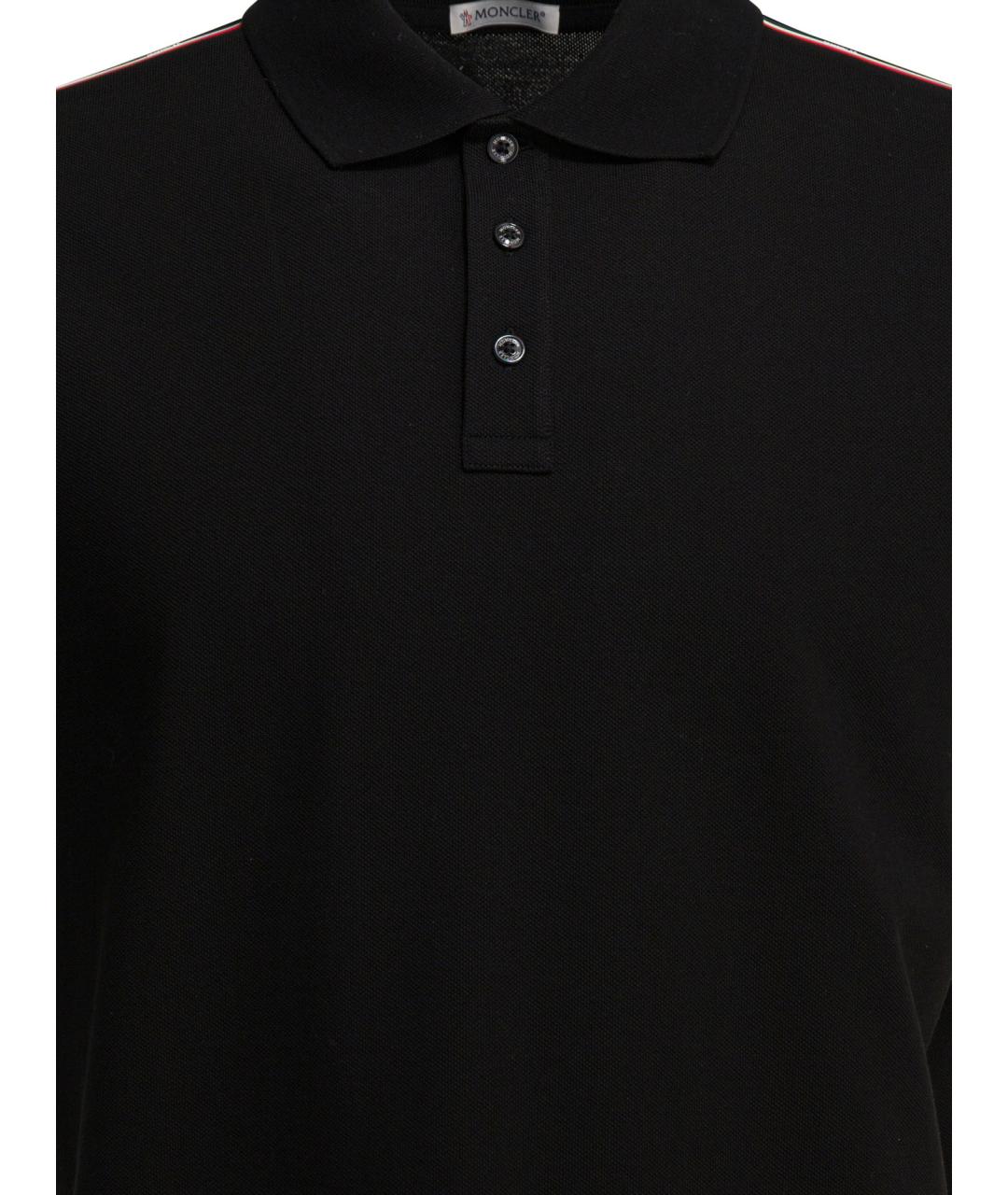 MONCLER Черное хлопковое поло с коротким рукавом, фото 3