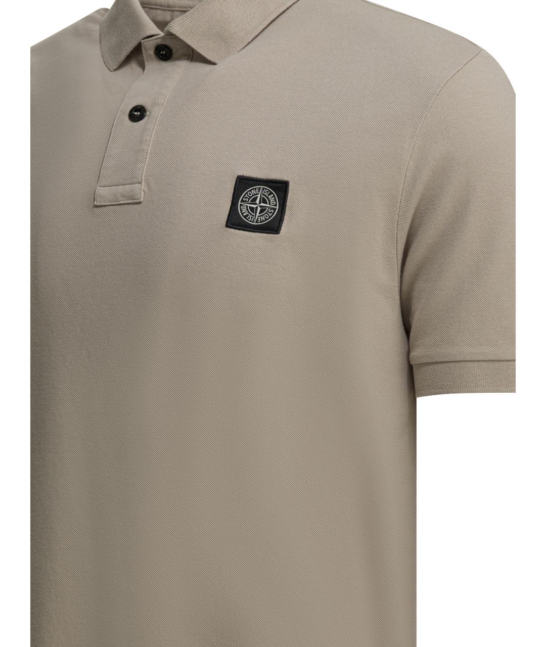 STONE ISLAND Бежевое хлопковое поло с коротким рукавом, фото 4