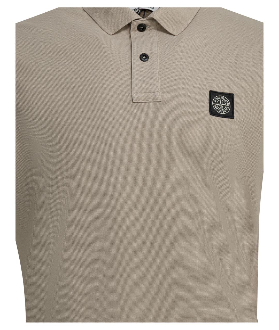 STONE ISLAND Бежевое хлопковое поло с коротким рукавом, фото 3