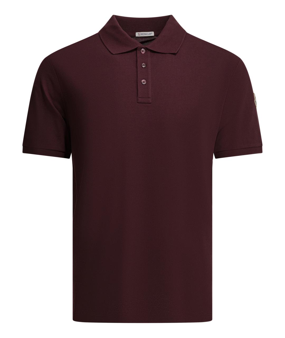 MONCLER Бордовое хлопковое поло с коротким рукавом, фото 1