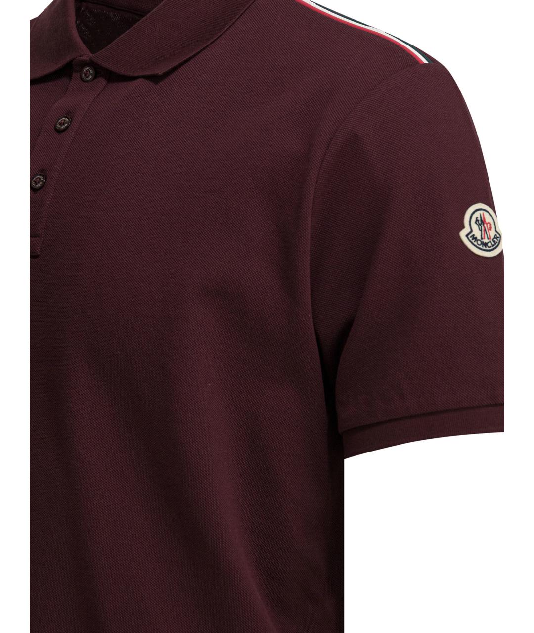 MONCLER Бордовое хлопковое поло с коротким рукавом, фото 4