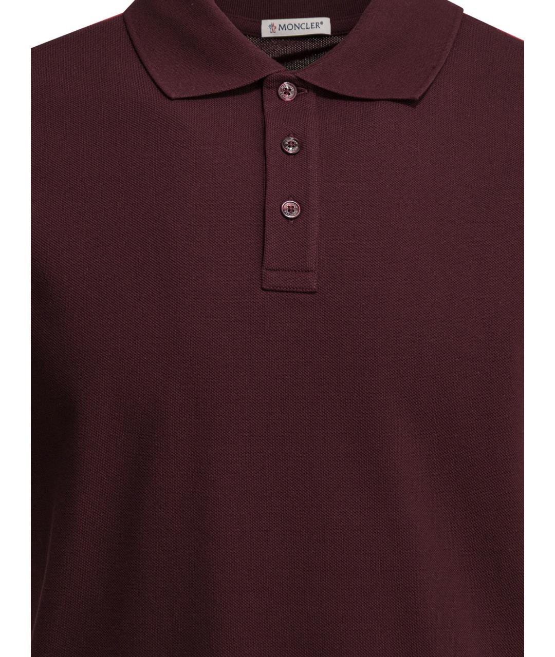 MONCLER Бордовое хлопковое поло с коротким рукавом, фото 3