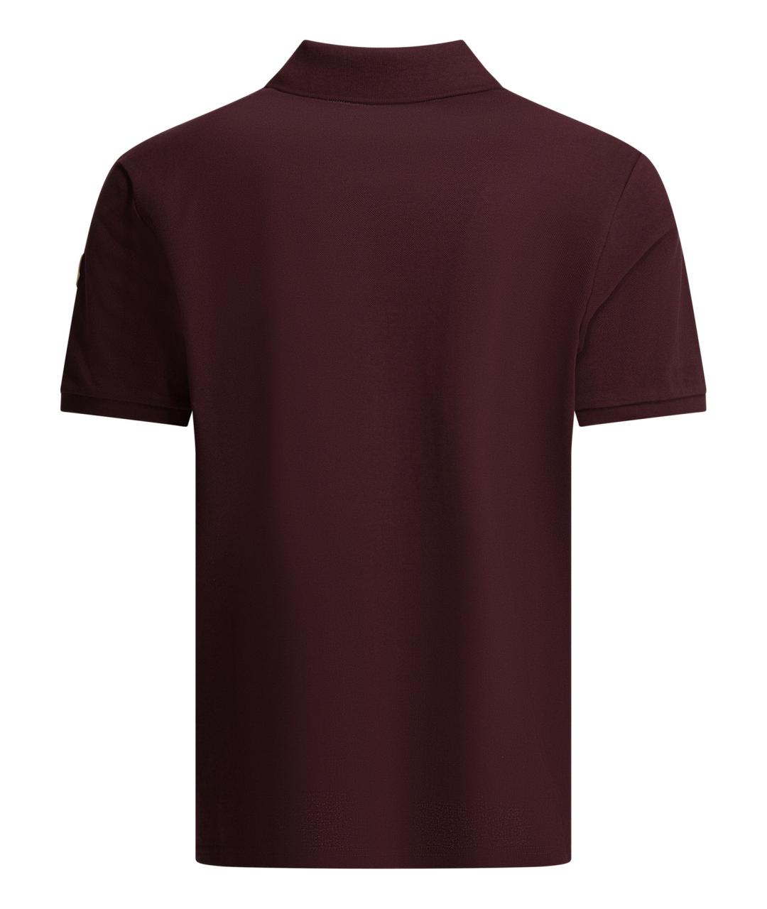 MONCLER Бордовое хлопковое поло с коротким рукавом, фото 2
