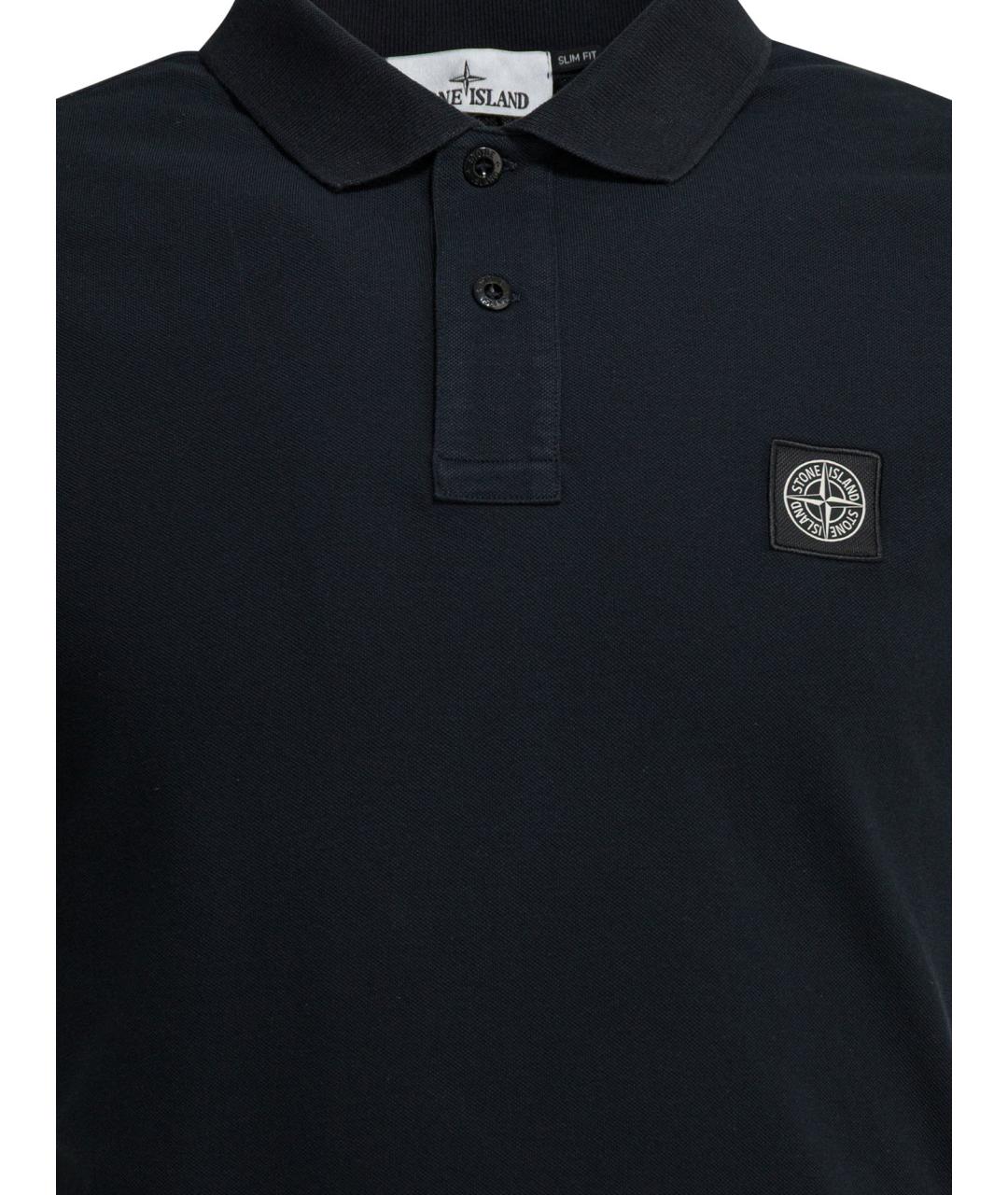 STONE ISLAND Темно-синее хлопковое поло с коротким рукавом, фото 3
