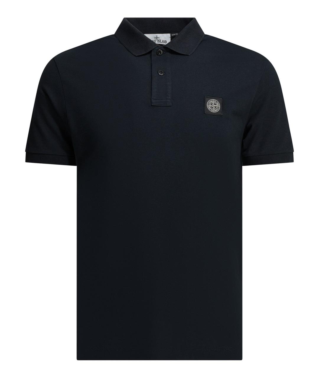 STONE ISLAND Темно-синее хлопковое поло с коротким рукавом, фото 1