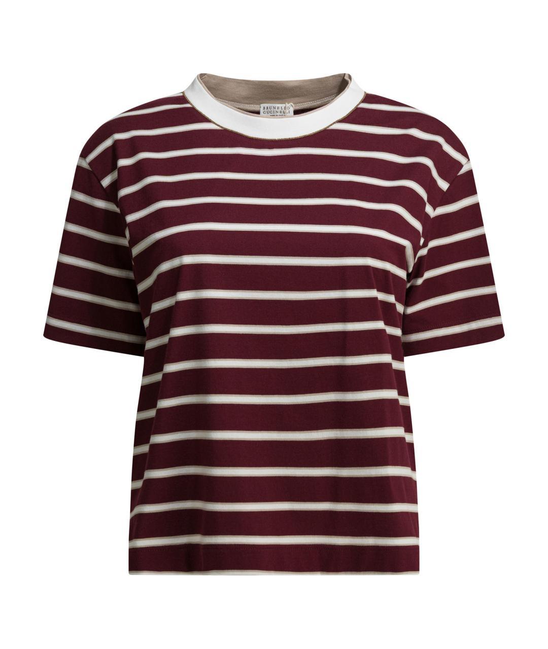 BRUNELLO CUCINELLI Бордовая хлопковая футболка, фото 1