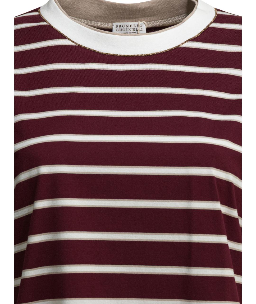 BRUNELLO CUCINELLI Бордовая хлопковая футболка, фото 3