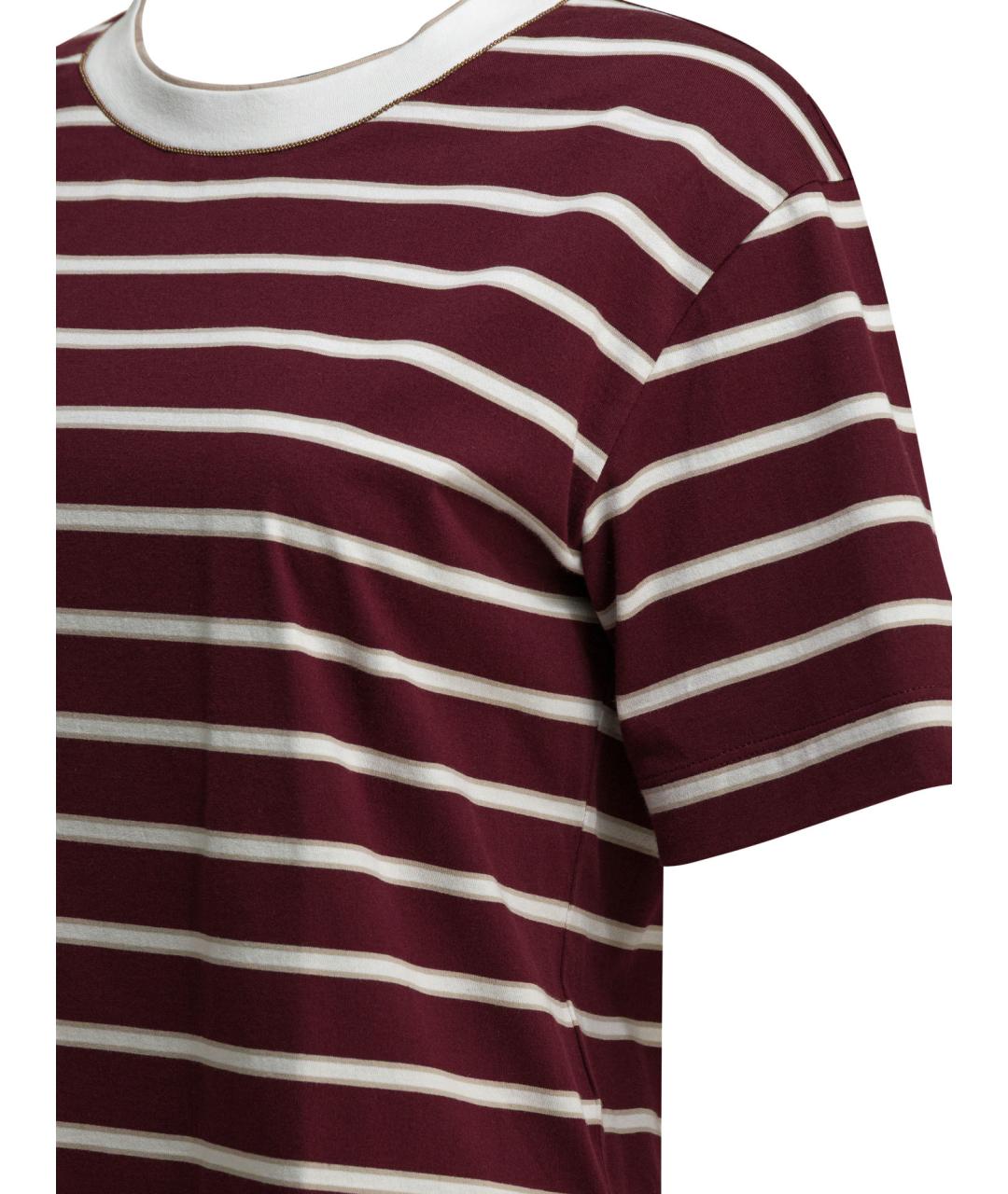 BRUNELLO CUCINELLI Бордовая хлопковая футболка, фото 4