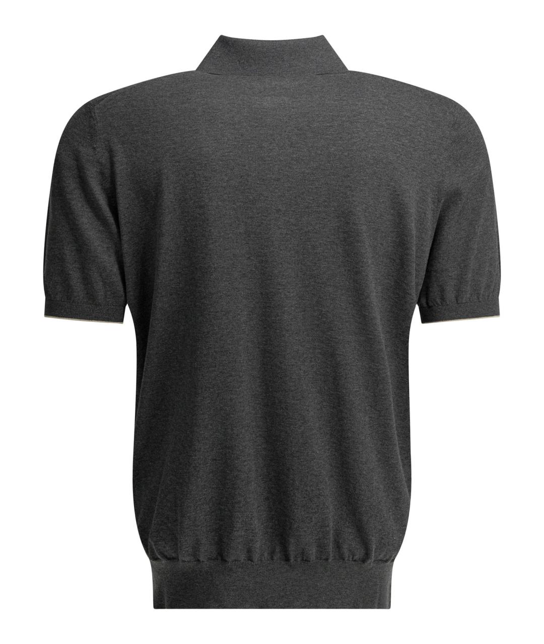 BRUNELLO CUCINELLI Серое хлопковое поло с коротким рукавом, фото 2