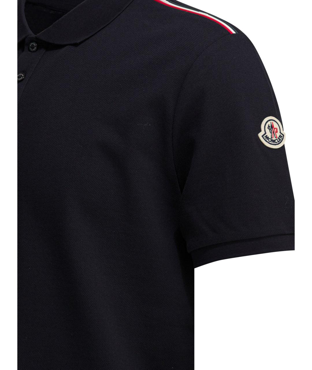MONCLER Темно-синее хлопковое поло с коротким рукавом, фото 4
