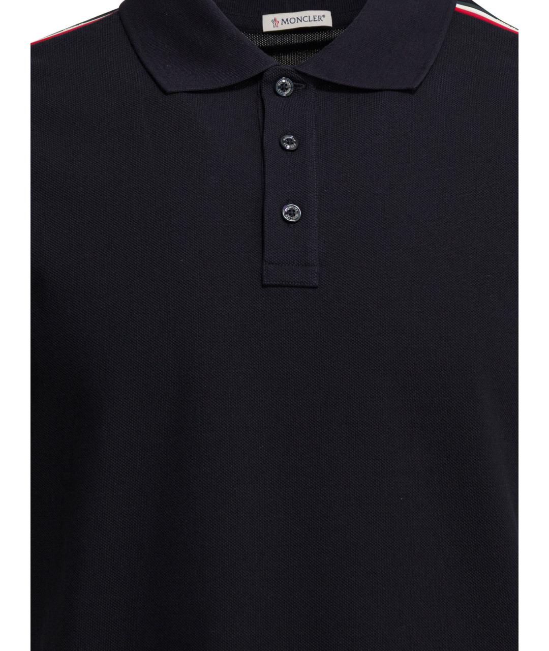 MONCLER Темно-синее хлопковое поло с коротким рукавом, фото 3