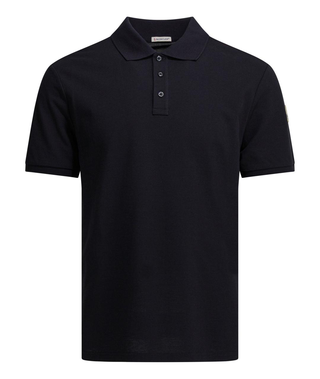 MONCLER Темно-синее хлопковое поло с коротким рукавом, фото 1