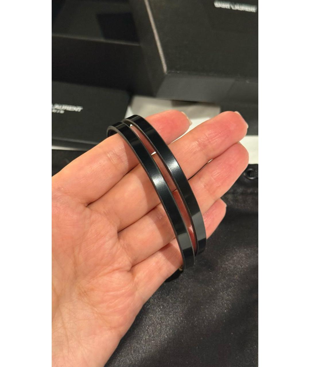 SAINT LAURENT Черный кожаный браслет, фото 4