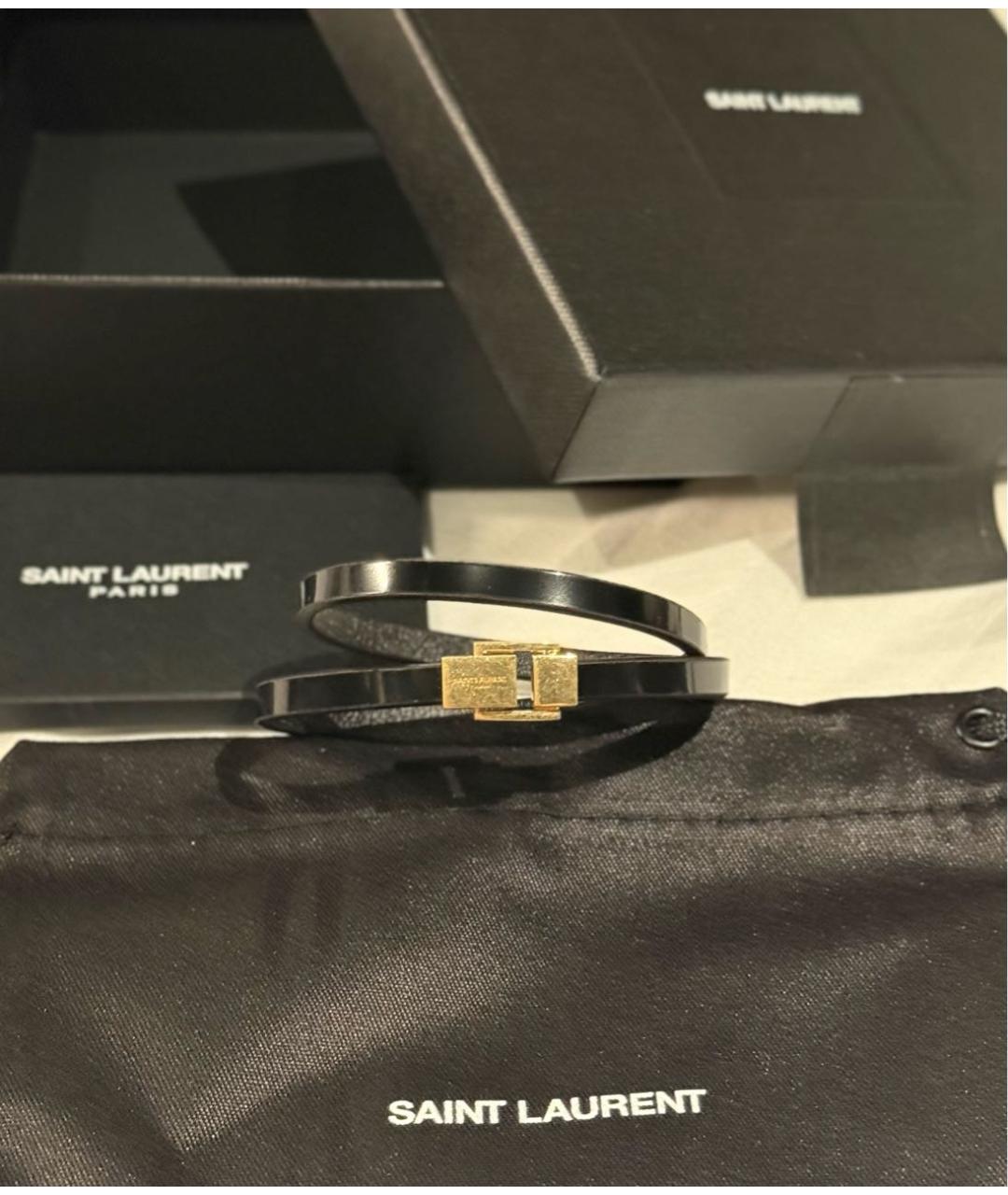 SAINT LAURENT Черный кожаный браслет, фото 2