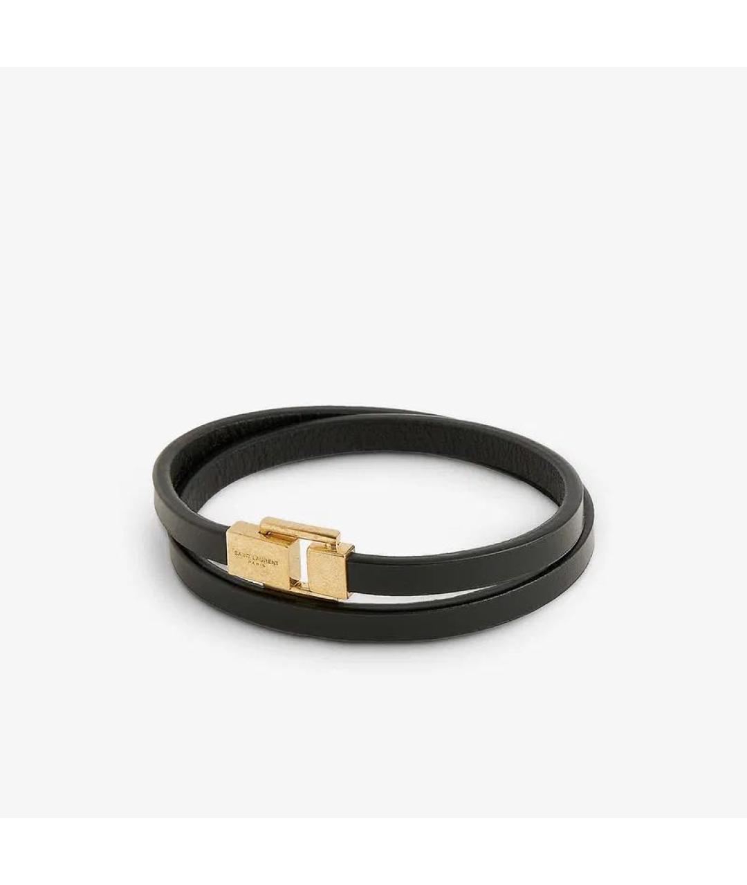 SAINT LAURENT Черный кожаный браслет, фото 6