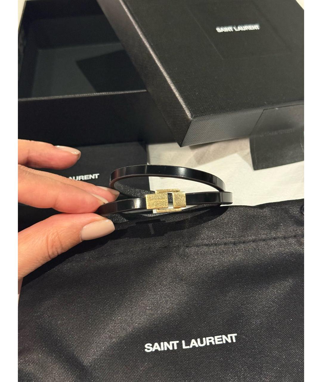 SAINT LAURENT Черный кожаный браслет, фото 5