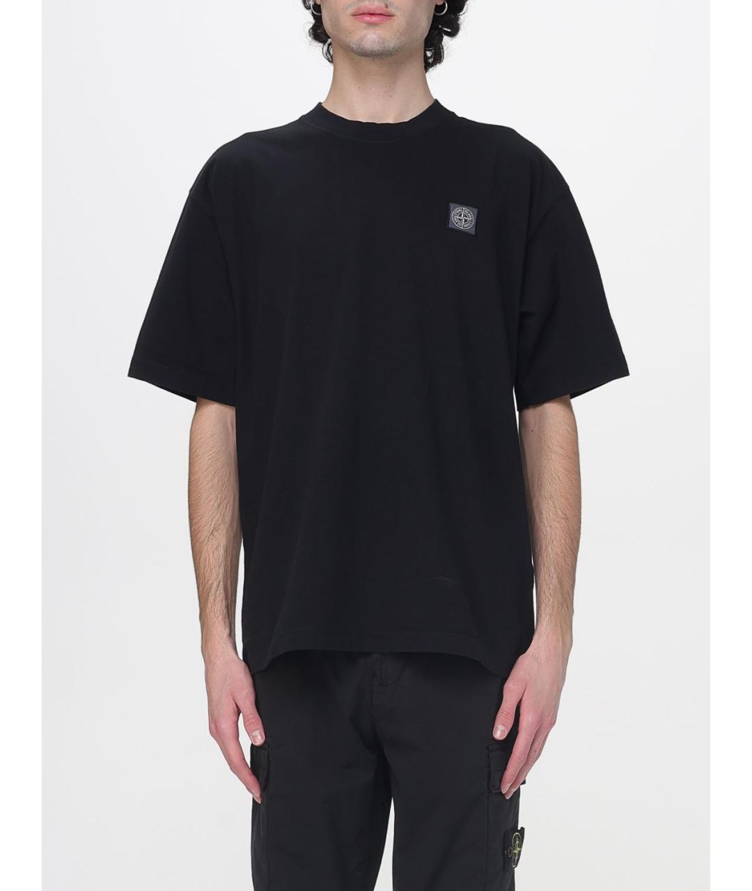 STONE ISLAND Черная хлопковая футболка, фото 5