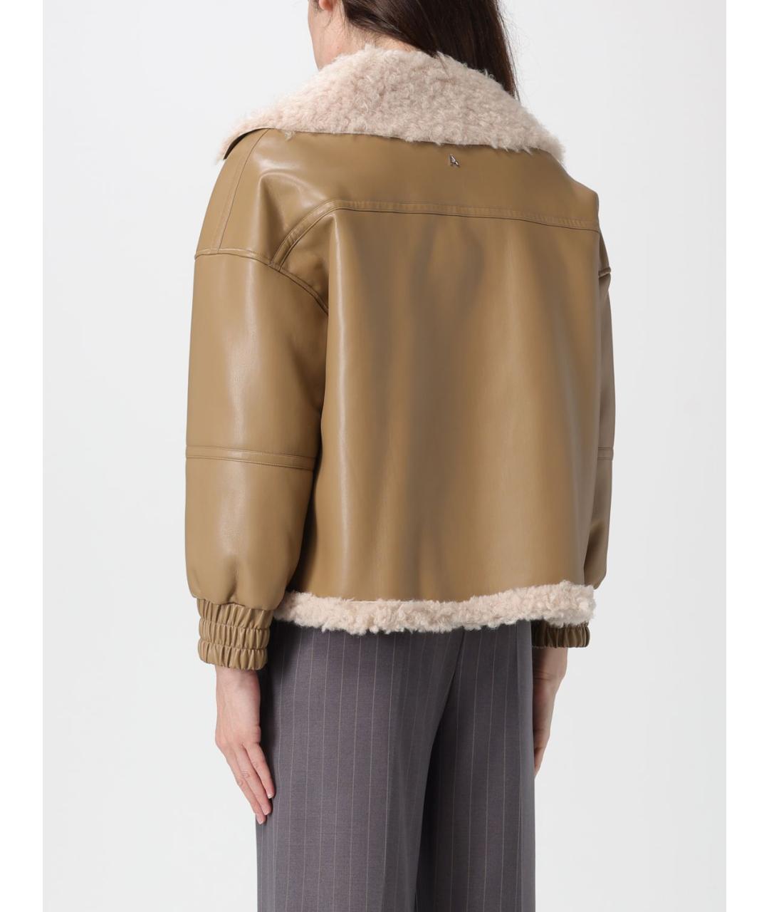 TWIN-SET Бежевая полиэстеровая дубленка, фото 2