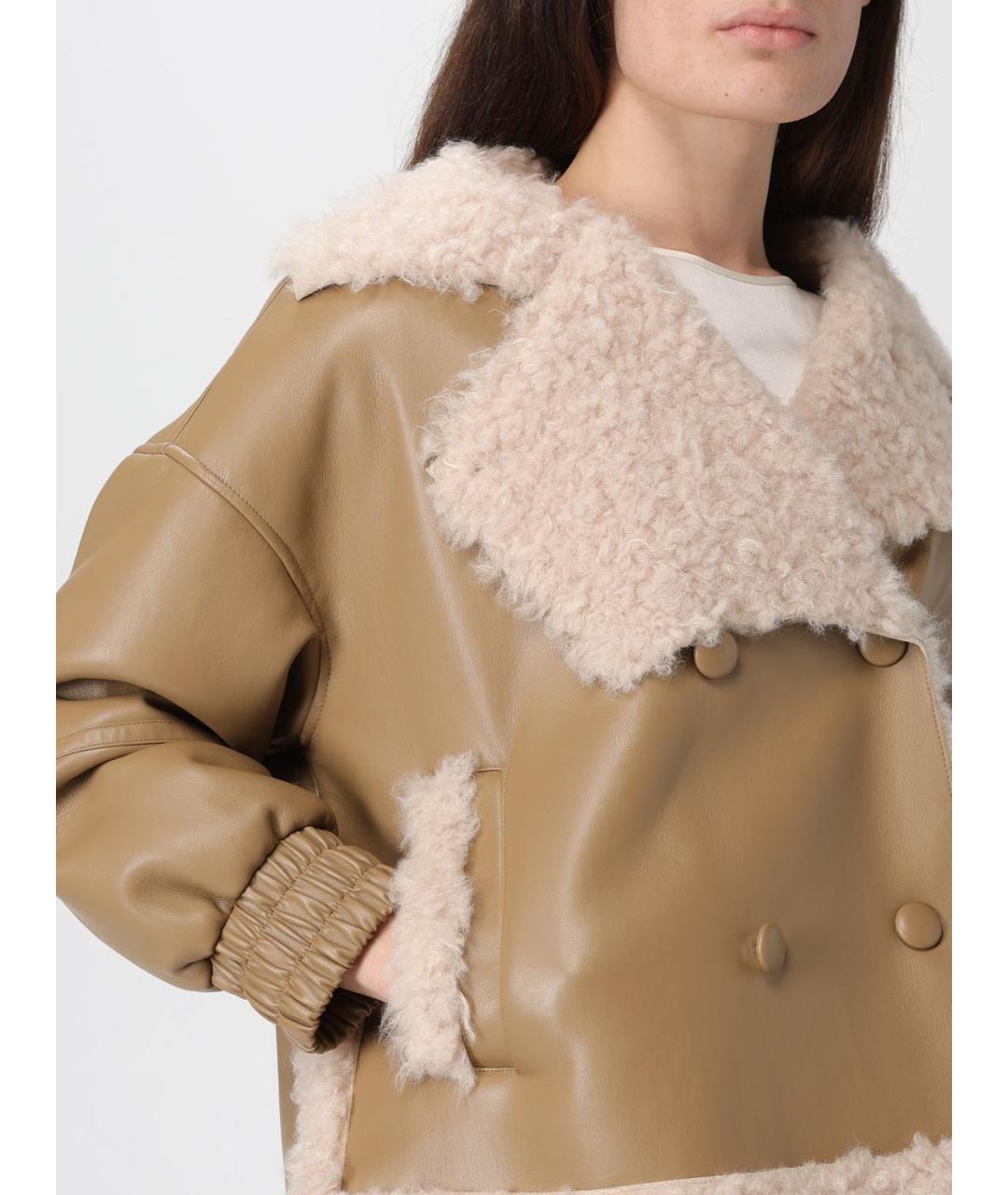 TWIN-SET Бежевая полиэстеровая дубленка, фото 3