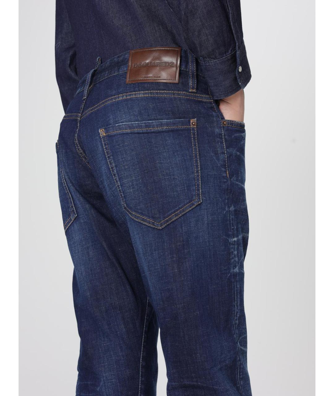 DSQUARED2 Синие хлопко-эластановые прямые джинсы, фото 3